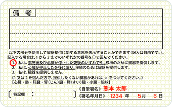 運転免許証（裏面）の記入例の画像